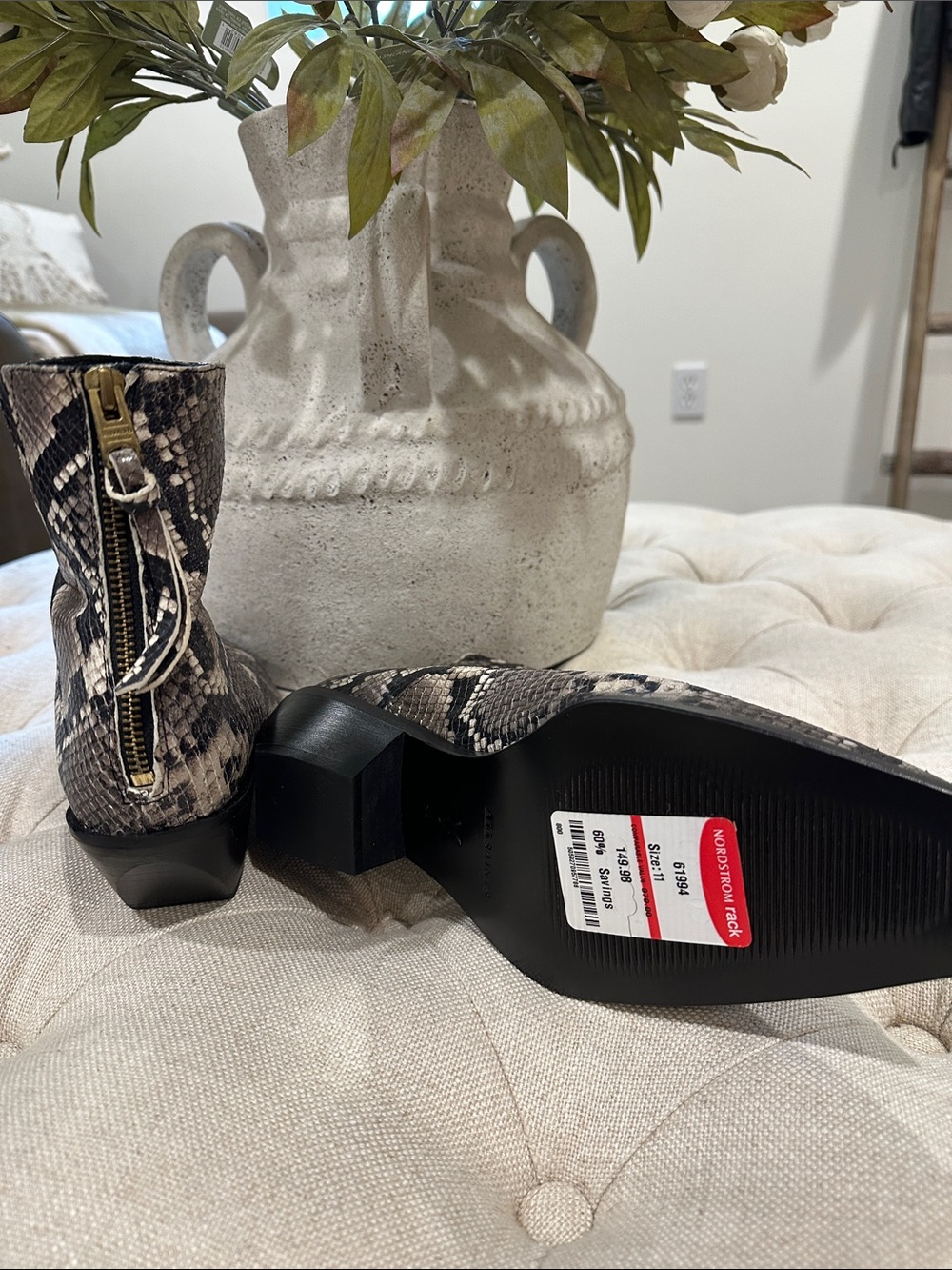 All Saints Snakeskin-Print Ankle Boots in Taupe and Black - Picture 2 of 4